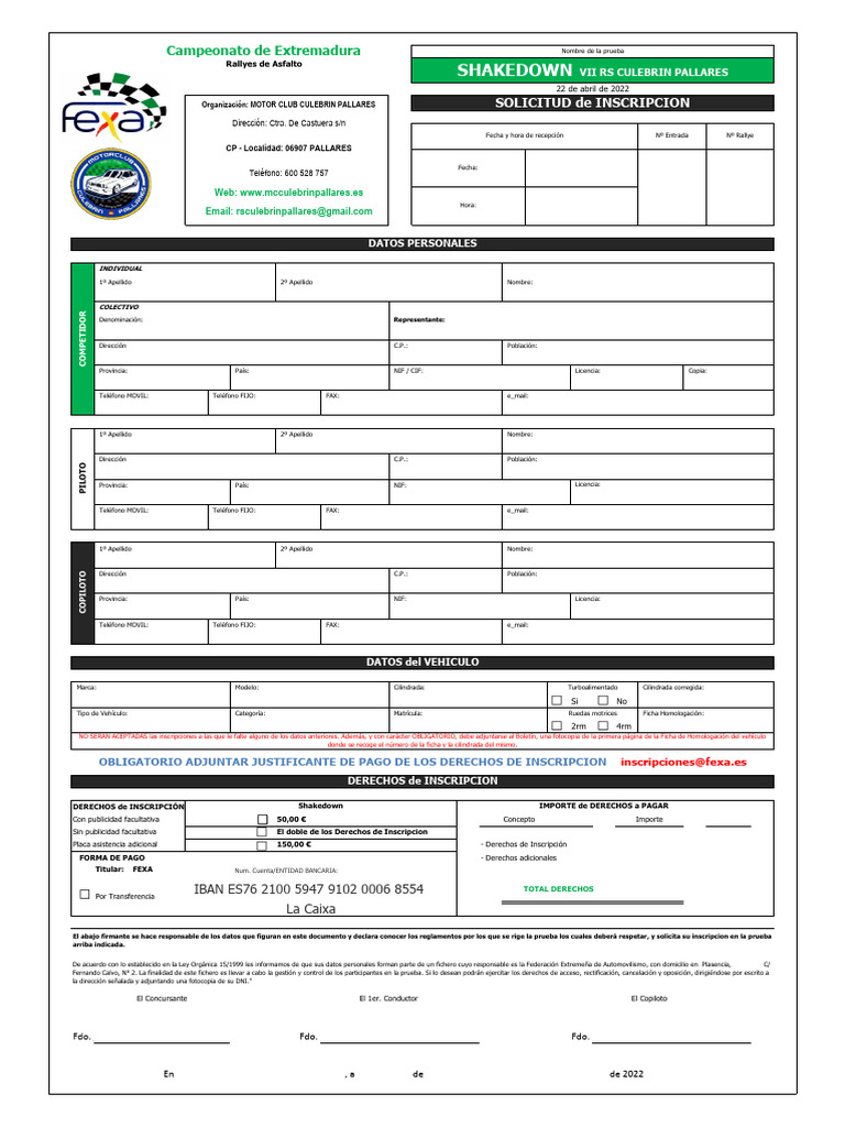 Hoja de Inscripción Shakedown | PDF | Vehículo de motor