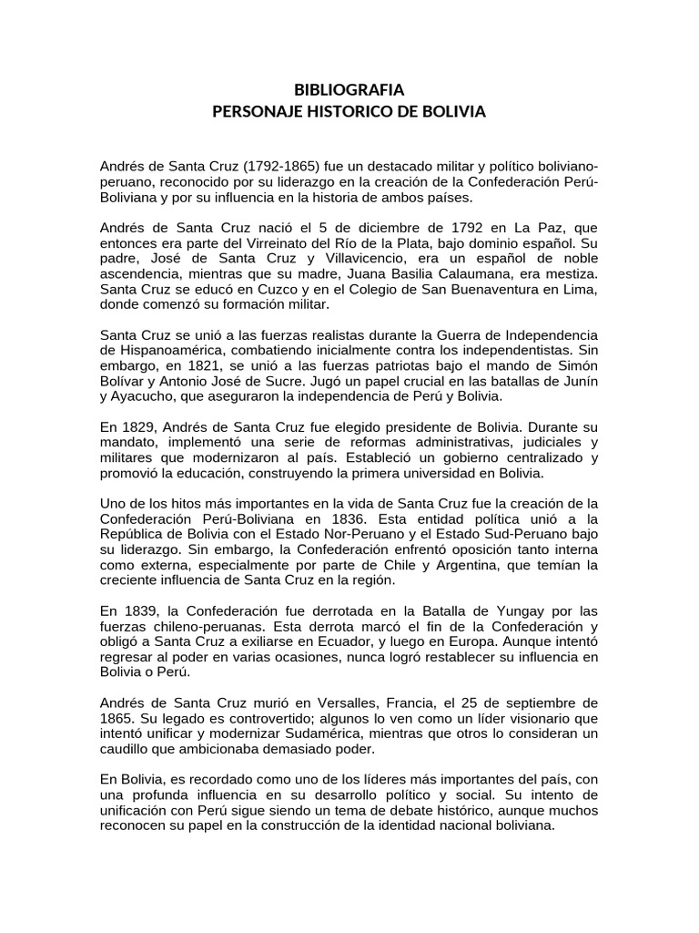 Biografía de Andrés de Santa Cruz | PDF | Bolivia | Comunidad andina