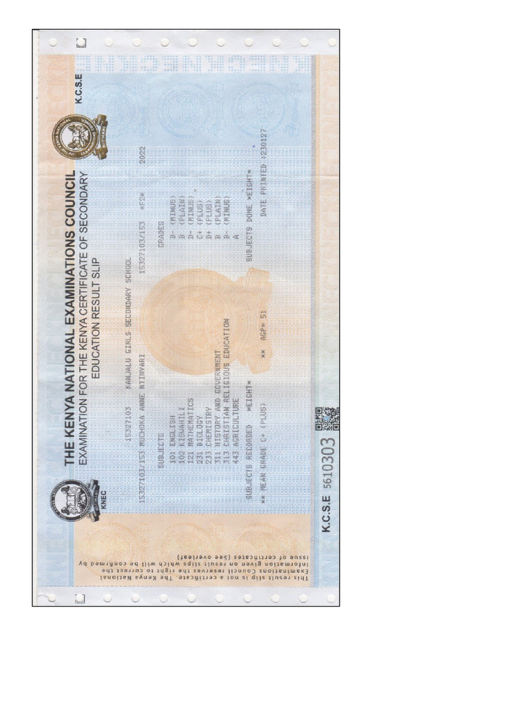 Kcse Result Slip Pdf