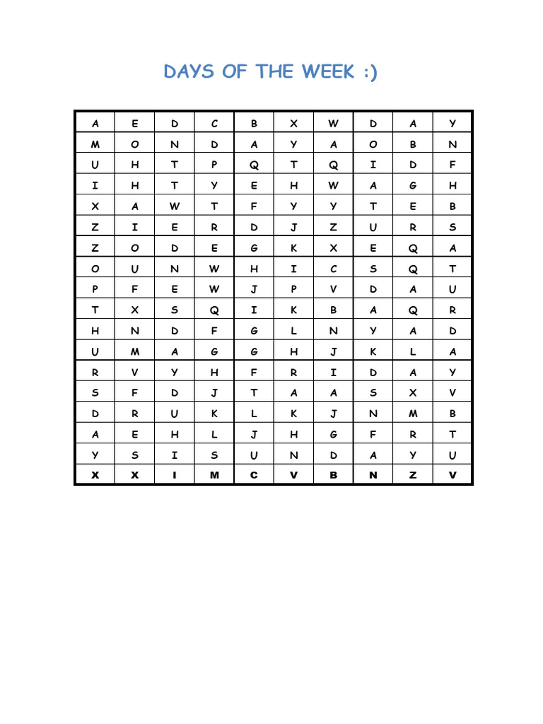 Sopa de Letras Days of The Week | PDF