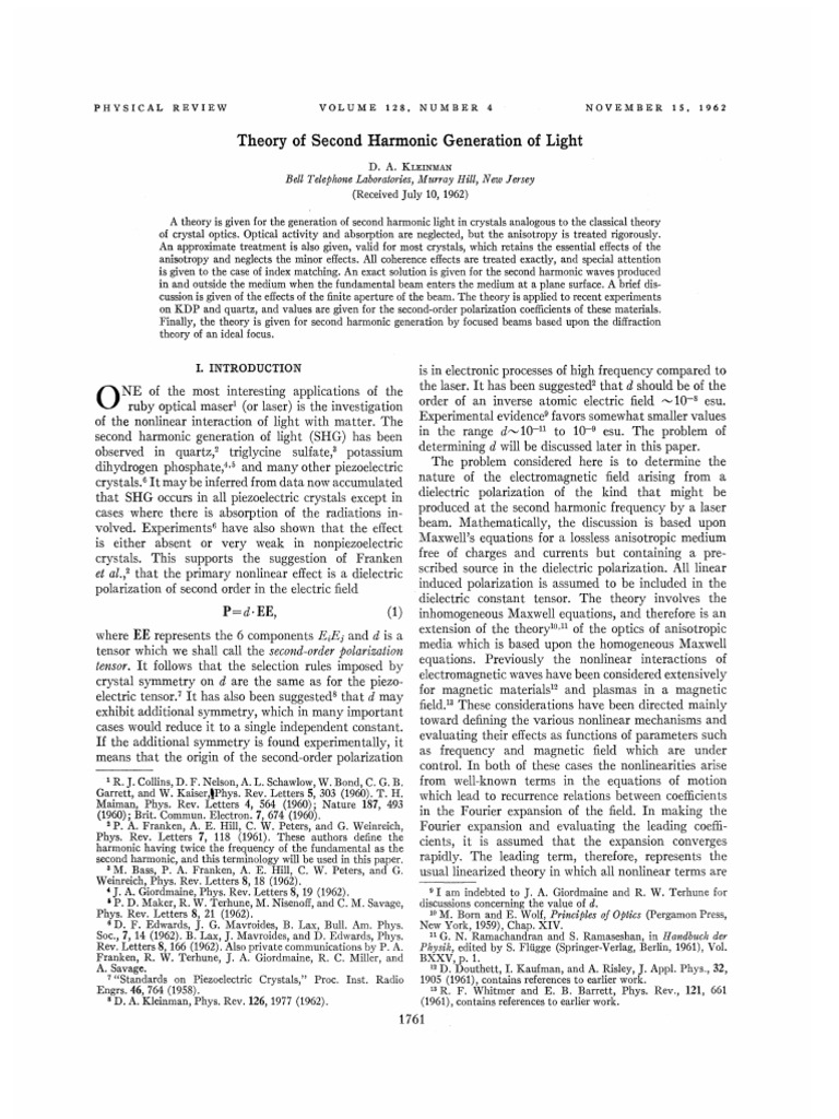 Second Harmonic Generation Theory | PDF | Nonlinear Optics | Optics