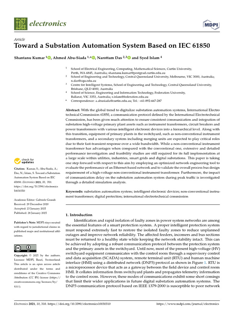 Toward a Substation Automation System Based on IEC | PDF | Electrical ...