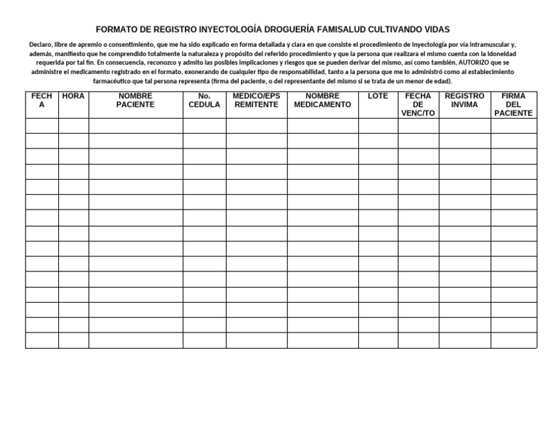 Formato de Inyectología (Nuevo) | PDF