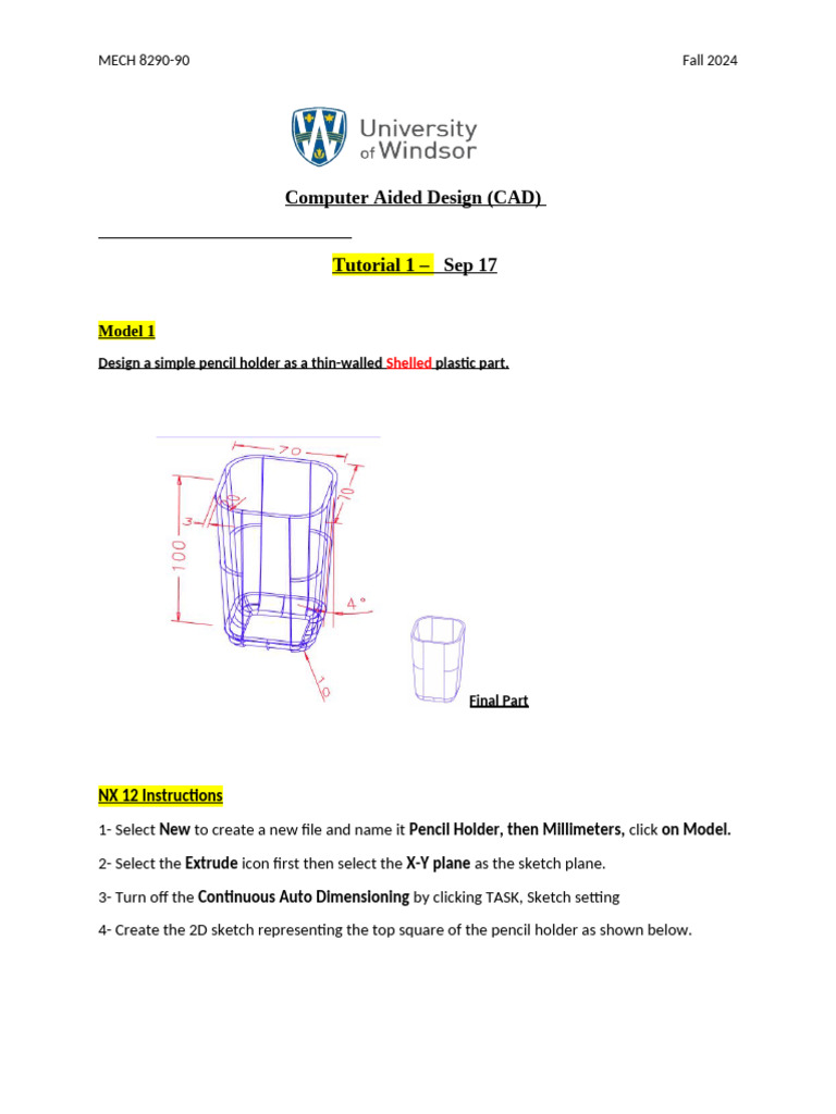CAD Tutorial: Pencil Holder Design | PDF | Circle | Extrusion