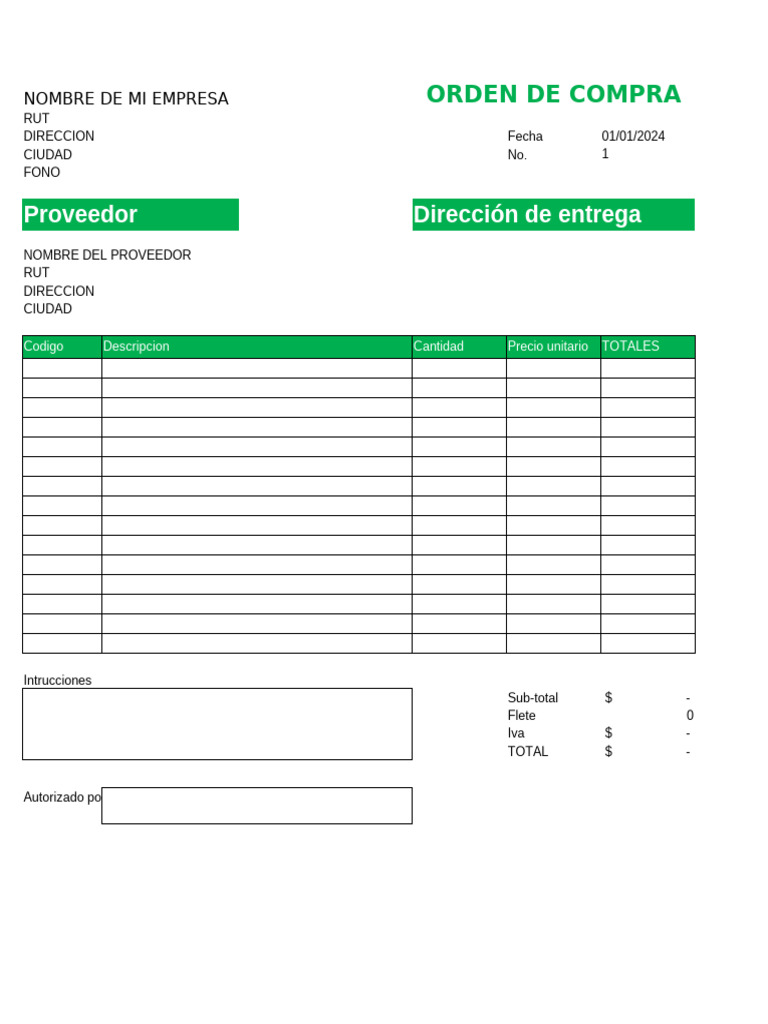 Formato de Orden de Compra en Word | PDF