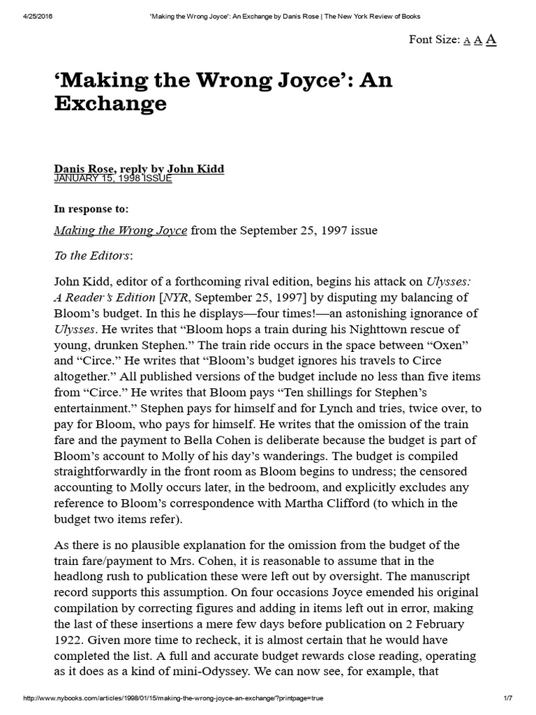 Making The Wrong Joyce - An Exchange by Danis Rose - The New York ...