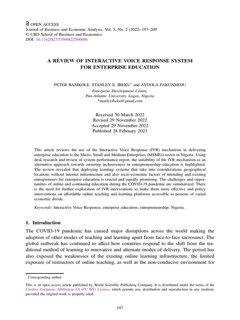 Bamkole Et Al 2023 A Review of Interactive Voice Response System For ...
