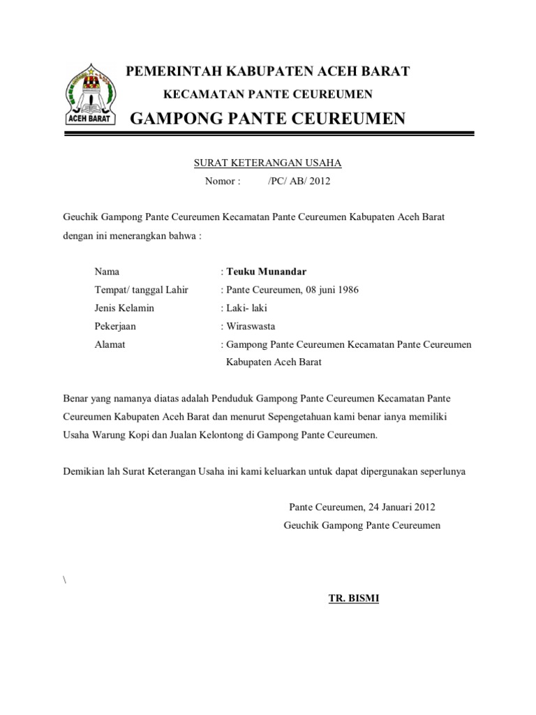 Surat Keterangan Usaha Pdf