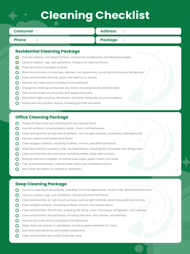 Comprehensive Cleaning Checklist Guide | PDF | Bathroom | Countertop