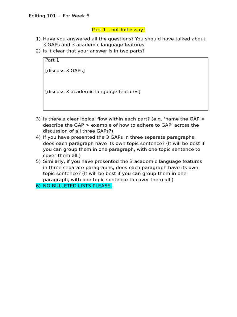Editing 101: Week 6 Guidelines | PDF | Essays | Paragraph