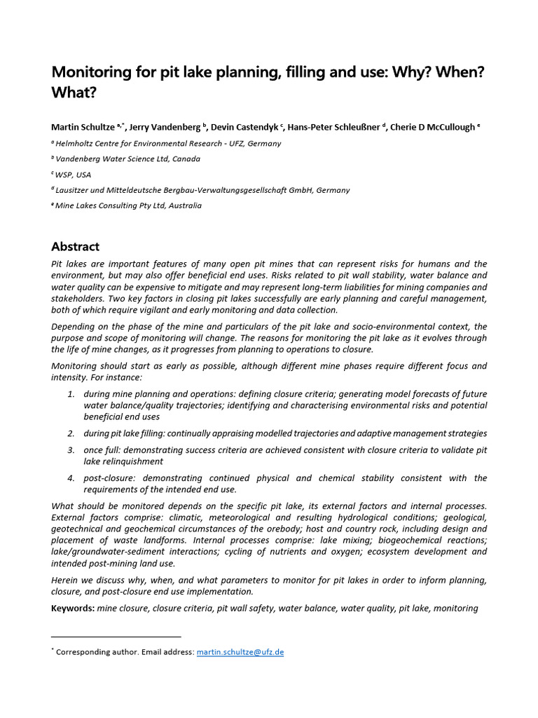 Pit Lake Monitoring: Key Strategies & Timing | PDF | Discharge ...