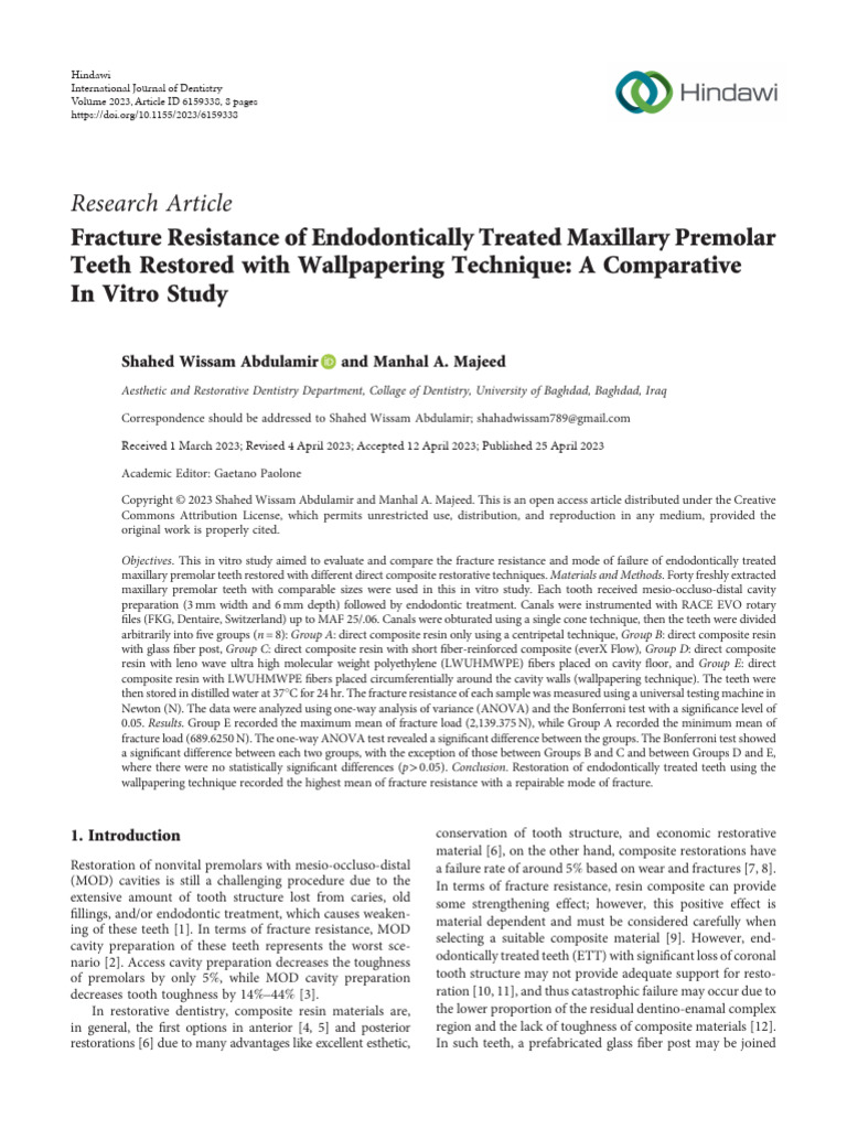 Fracture Resistance of Endodontically Treated Maxillary Premolar | PDF ...