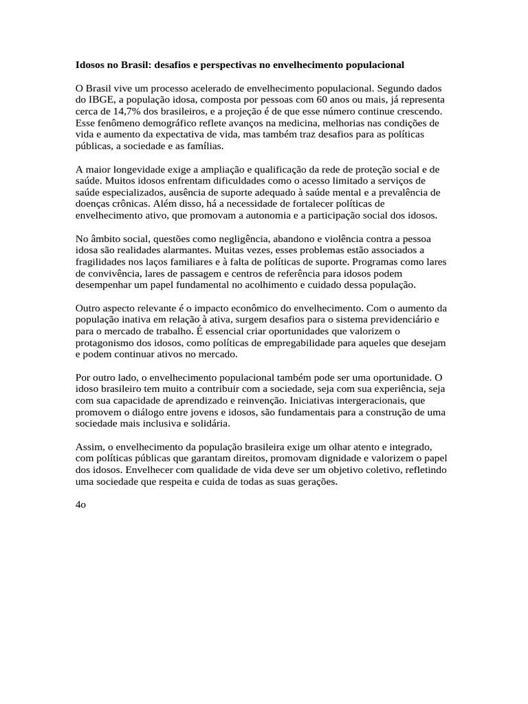 Desafios do Envelhecimento no Brasil | PDF