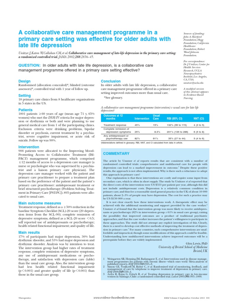 EBN Adults | PDF | Primary Care Physician | Major Depressive Disorder