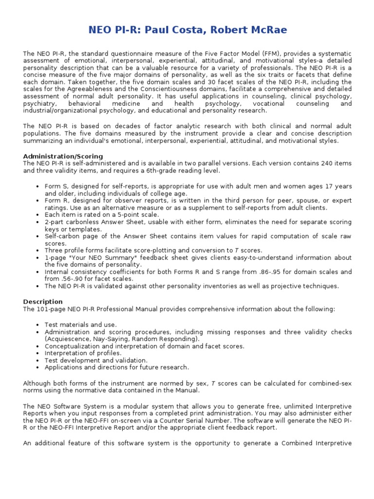 Neo Pir Psychology Behavioural Sciences