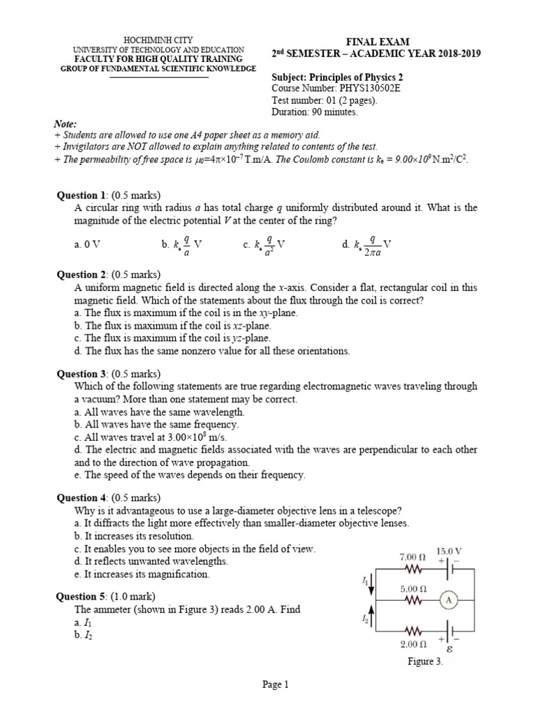 Physics 2 Final Exam Questions and Solutions | PDF | Angular Resolution ...
