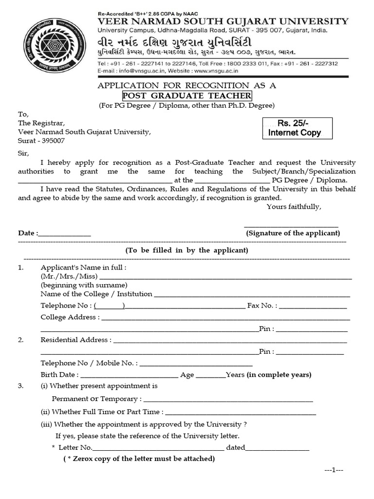 Application for PG Teacher Recognition | PDF | Lecturer | Doctor Of ...