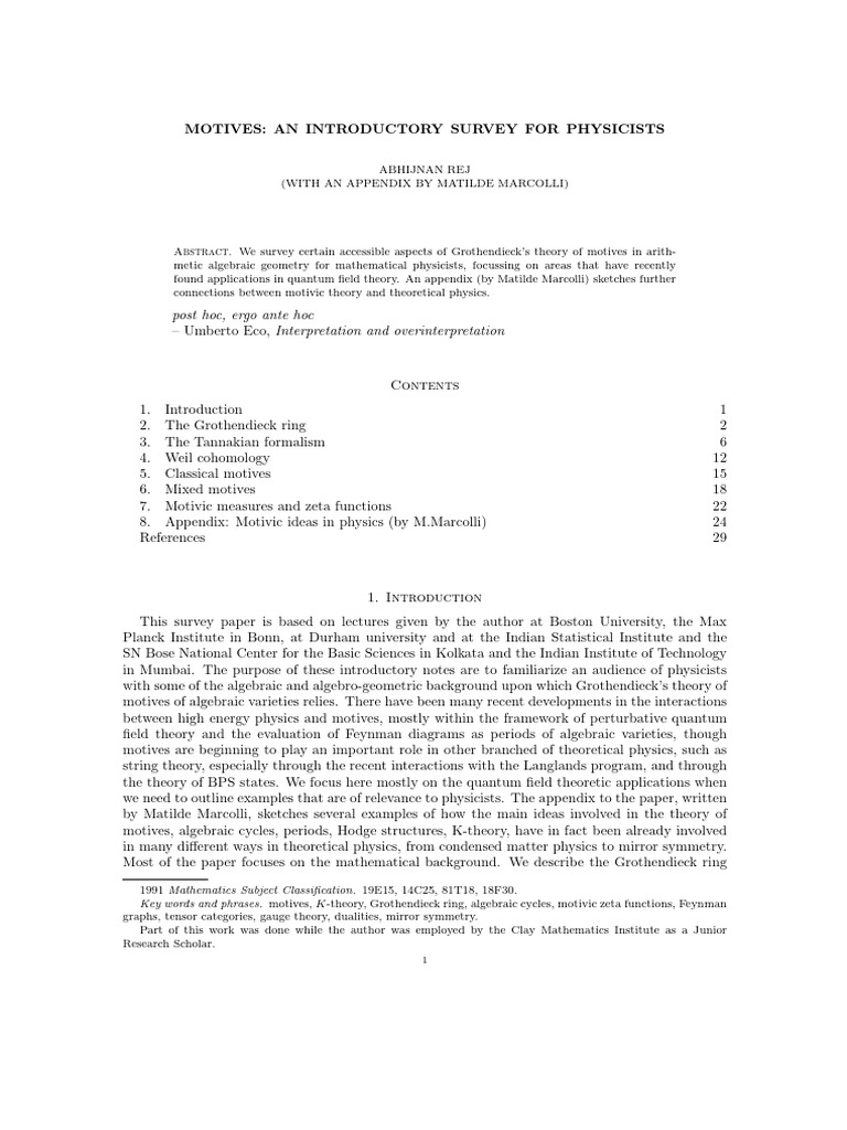 Obi Motives Survey Final | PDF | Ring (Mathematics) | Group (Mathematics)