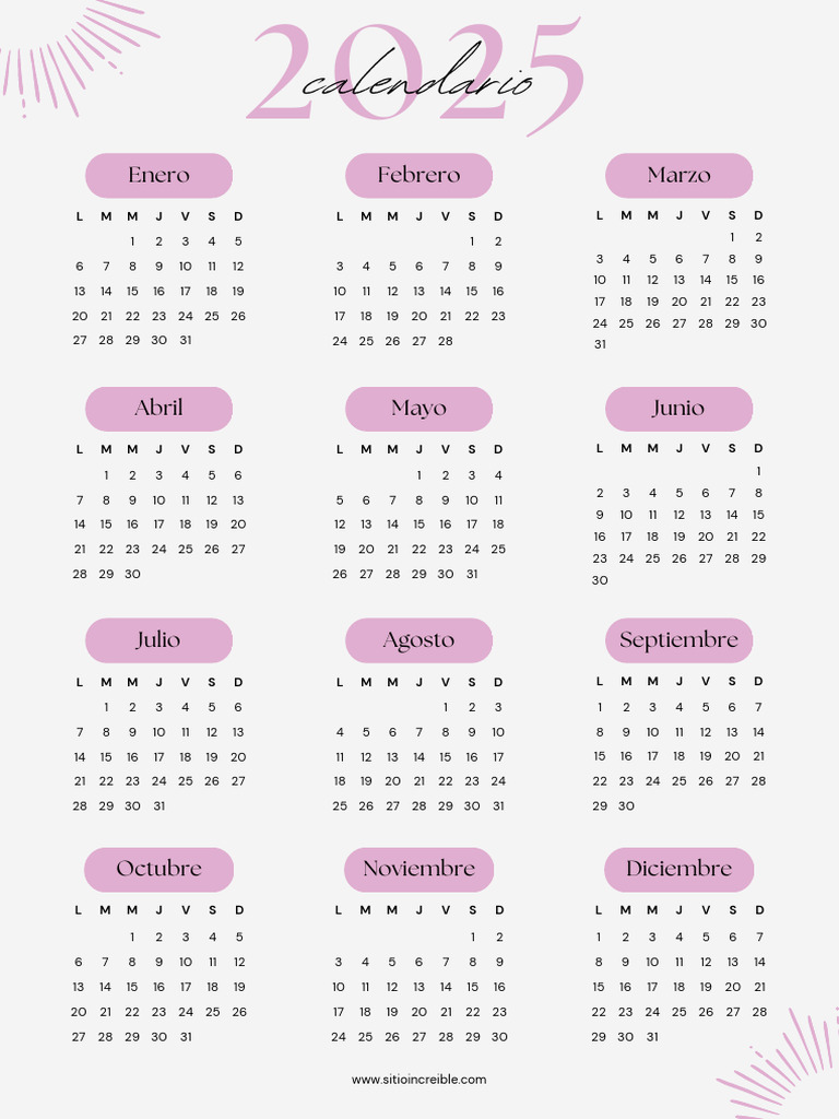 Calendario Rosa 2025 Imprimible | PDF