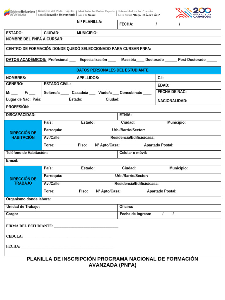 Planilla de Inscripción PNFA 2023 | PDF