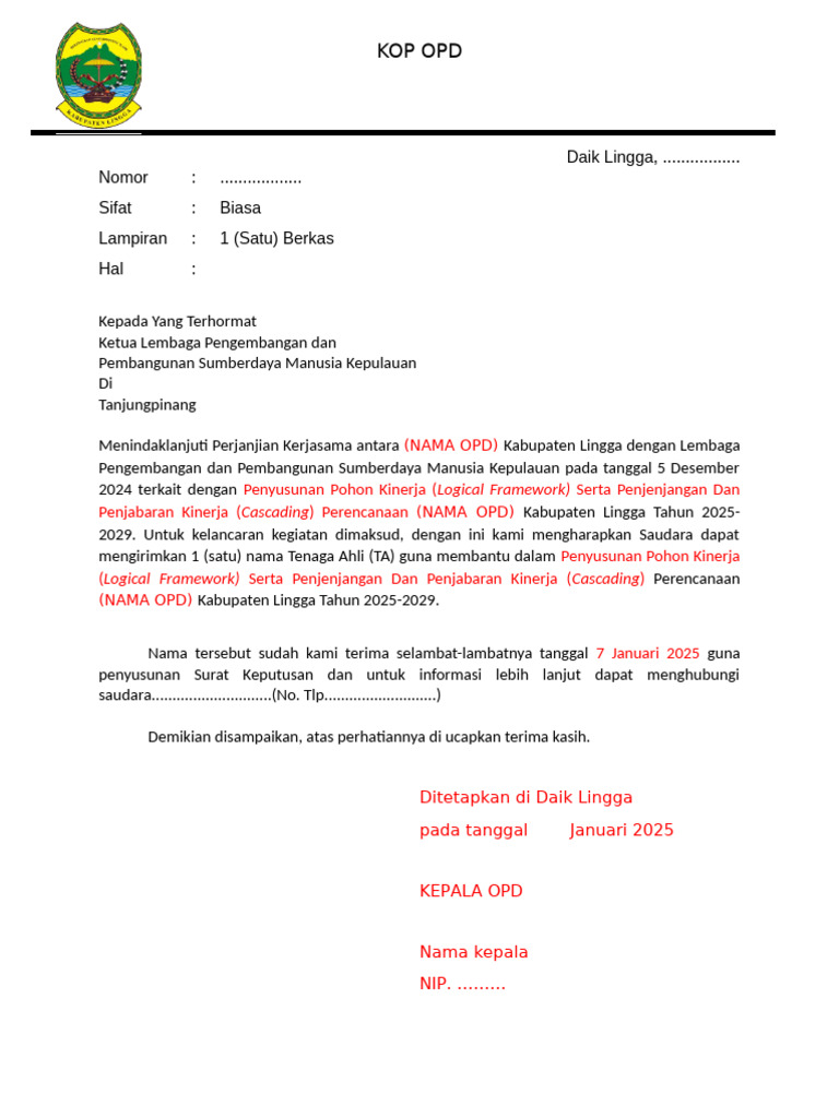 Contoh Surat Cascading Opd Ke Ta Pdf