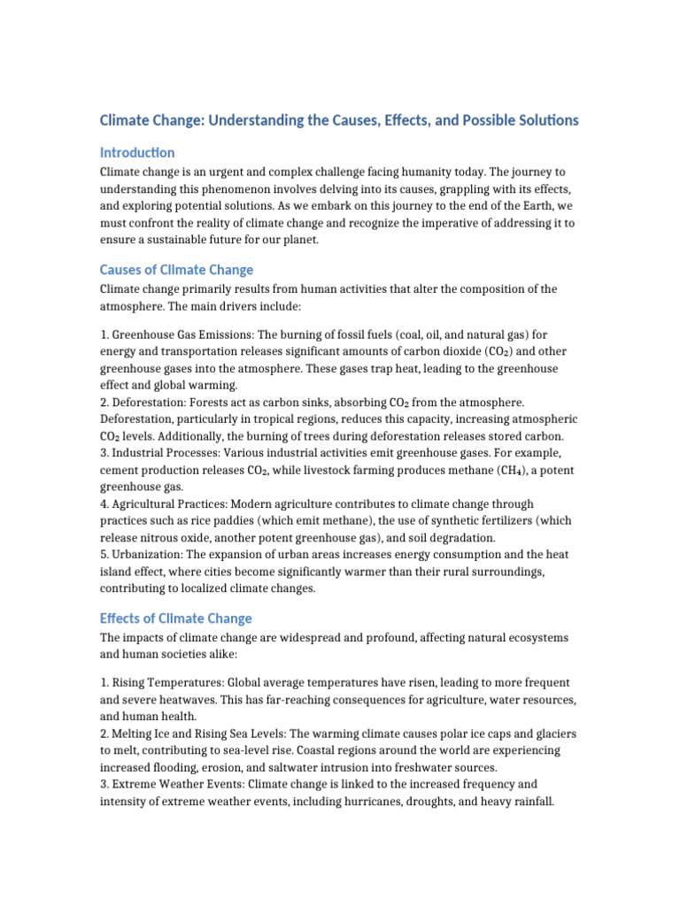 Climate Change: Causes, Effects, Solutions | PDF | Climate Change ...