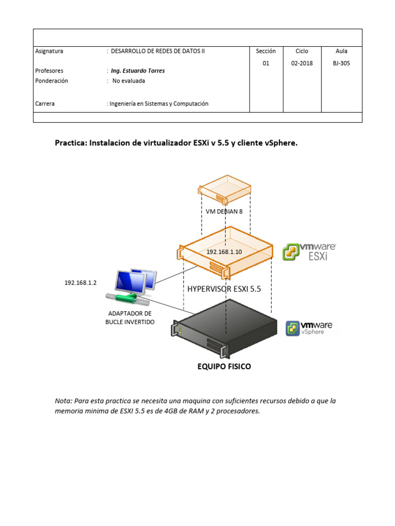 Instalación de ESXi 5.5 y Debian 8 | PDF | Máquina virtual | V Mware