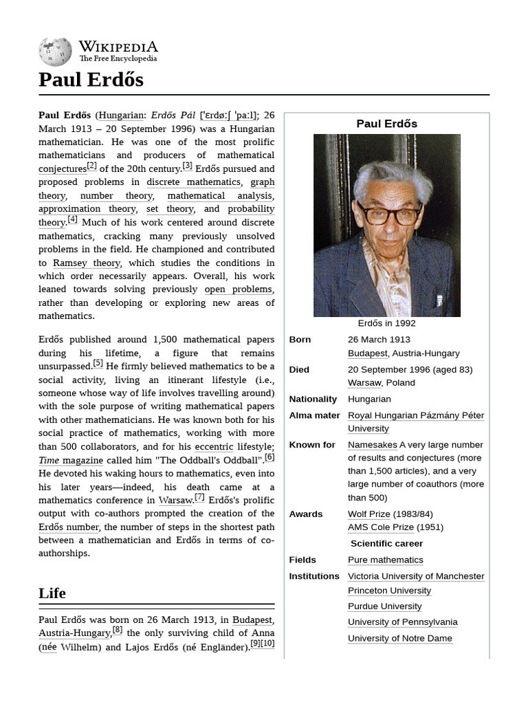 Paul Erdős: Prolific Hungarian Mathematician | PDF | Mathematics