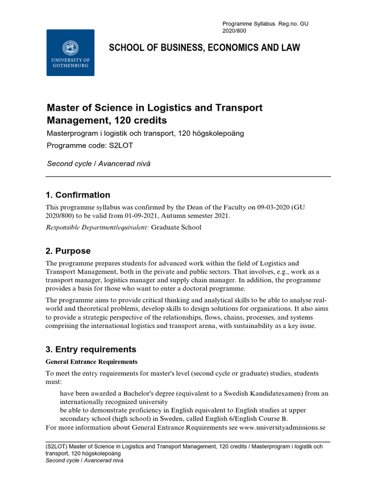 Master of Science in Logistics Program | PDF | Academic Degree | Logistics