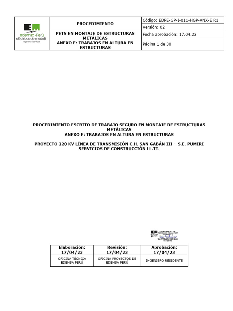 Procedimiento Seguro para Trabajos en Altura | PDF | Tormentas ...