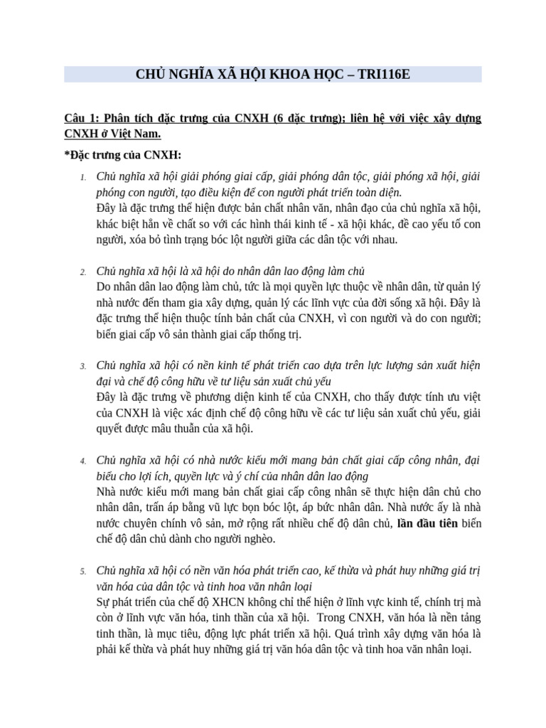 ĐỀ CƯƠNG CNXH - 2023 | PDF
