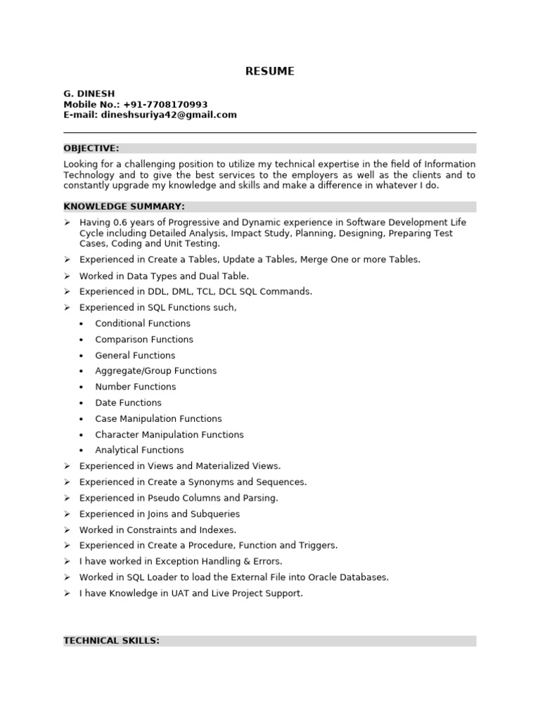Dinesh Profile | PDF | Pl/Sql | Sql