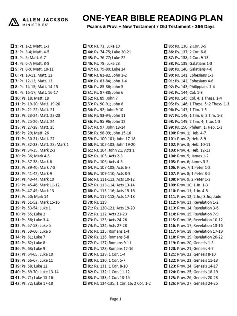 One-Year Bible Reading Plan | PDF | Book Of Judges | Book Of Numbers