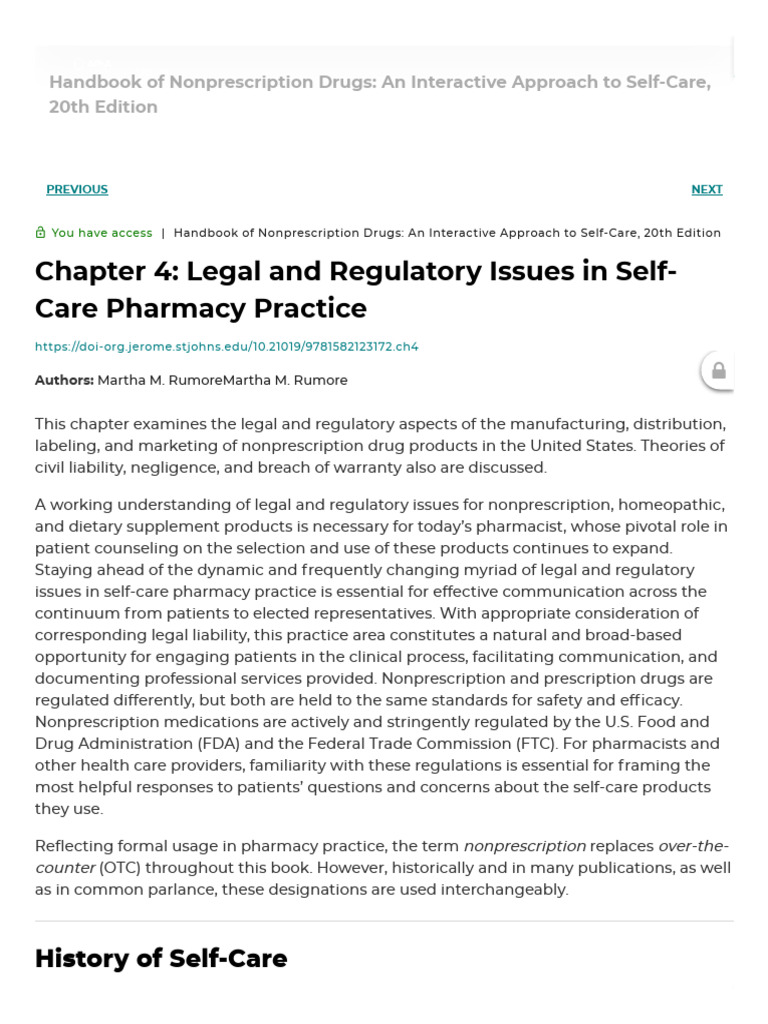 Chapter 4 legal regulatory issues in self care pharmacy practice