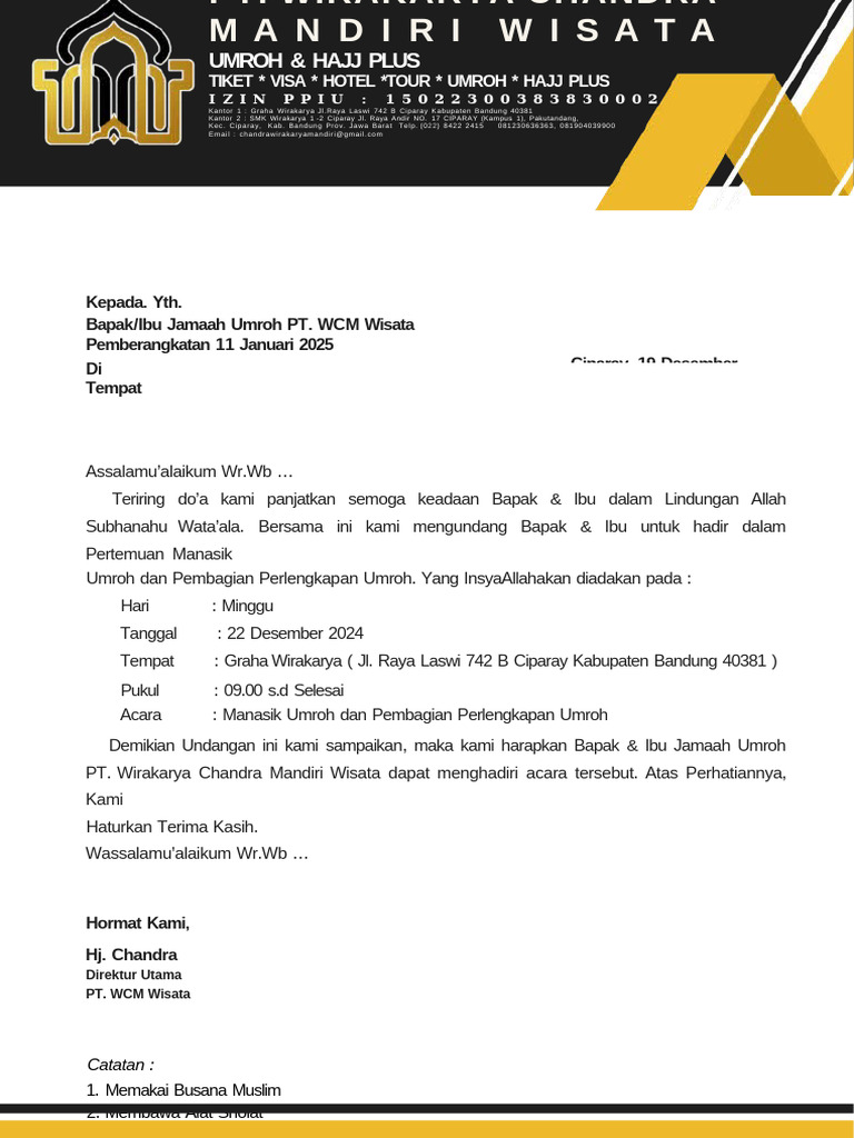 Undangan Manasik Umroh PT WCM | PDF