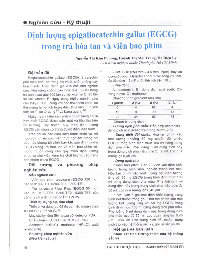 Determination of EGCG in Instant Tea and Film Coated Tablets | PDF
