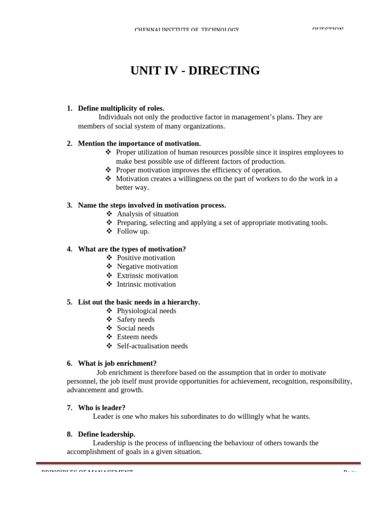 pom notes unit 4 w | PDF | Leadership | Motivation