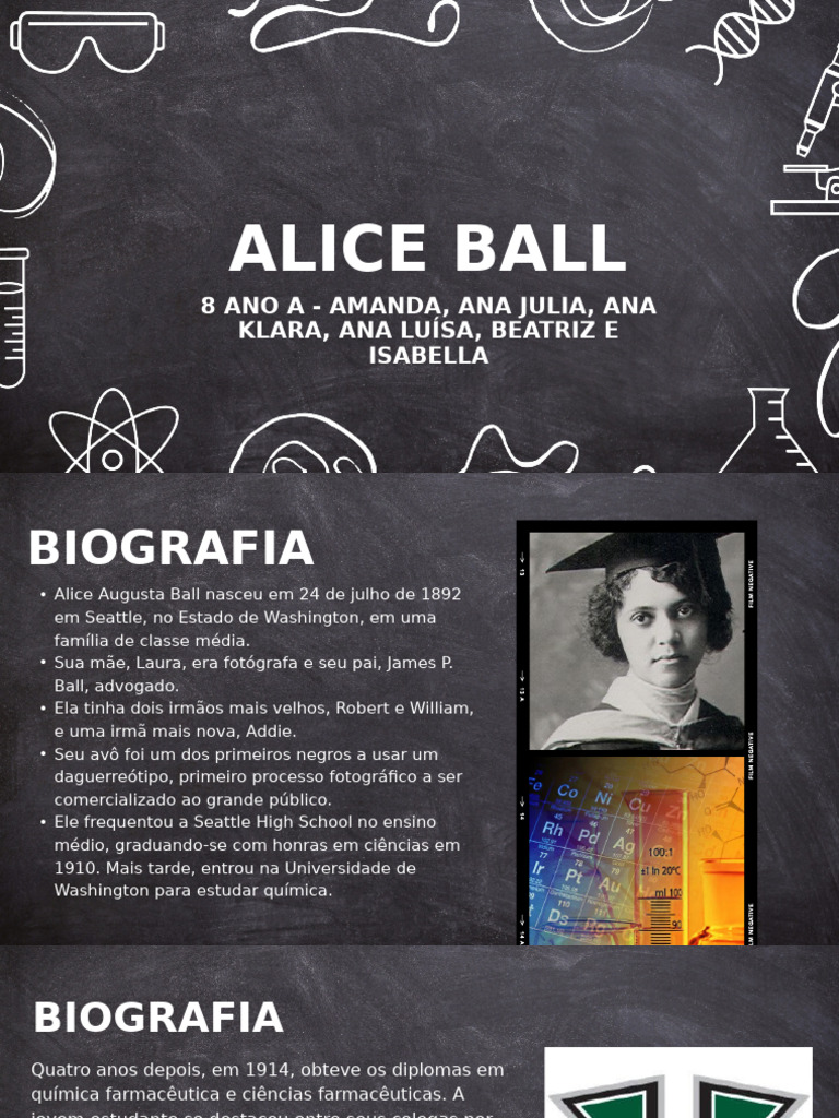 Alice Ball: Pioneira da Química e Saúde | PDF