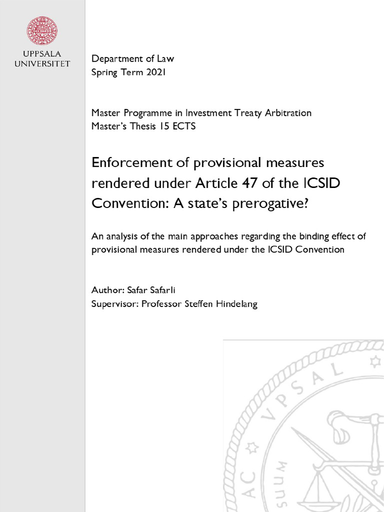 Enforcement of Provisional Measures Rendered Under Article 47 of The ...