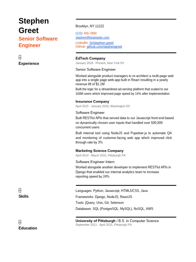 Senior Software Engineer Resume Template | PDF