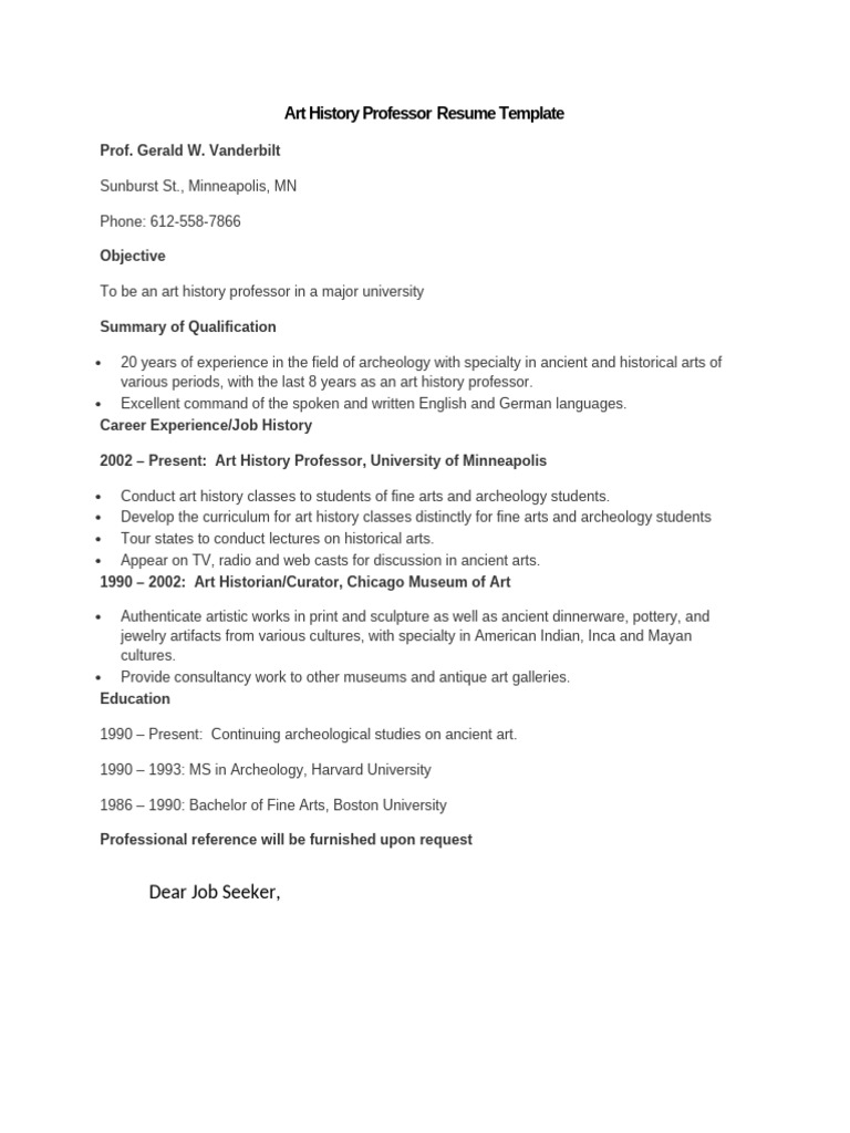Art History Professor Resume Guide | PDF