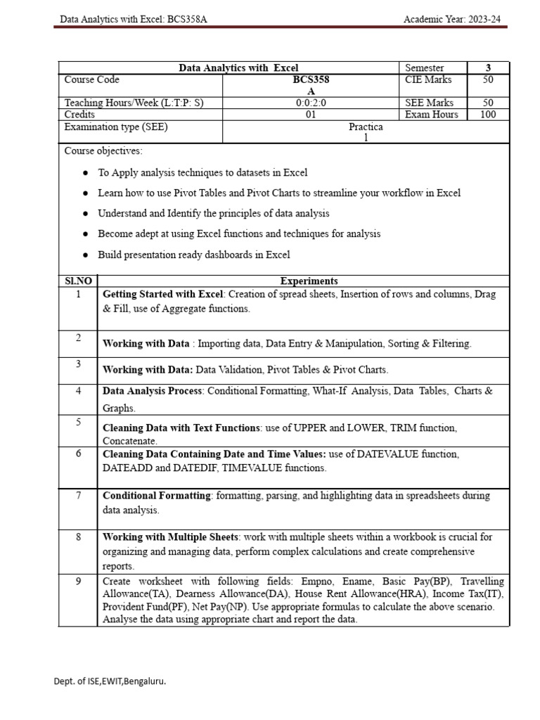 Excel Final Lab Manual Pdf Microsoft Excel Spreadsheet