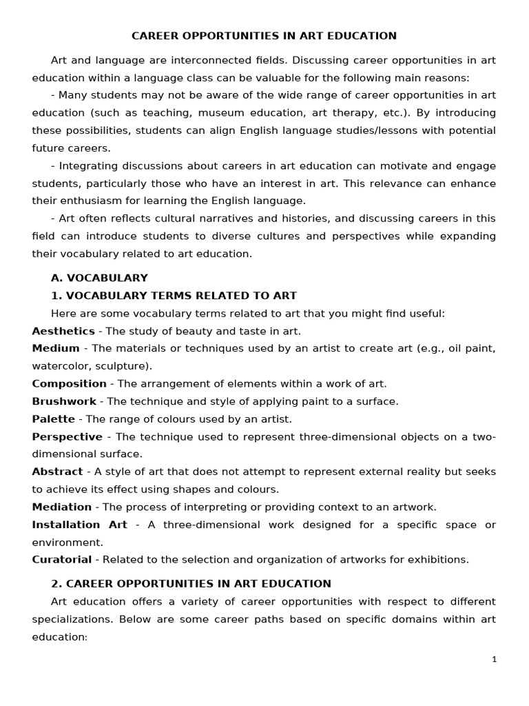 Art Education Career Paths Explained | PDF | Grammatical Number | Plural