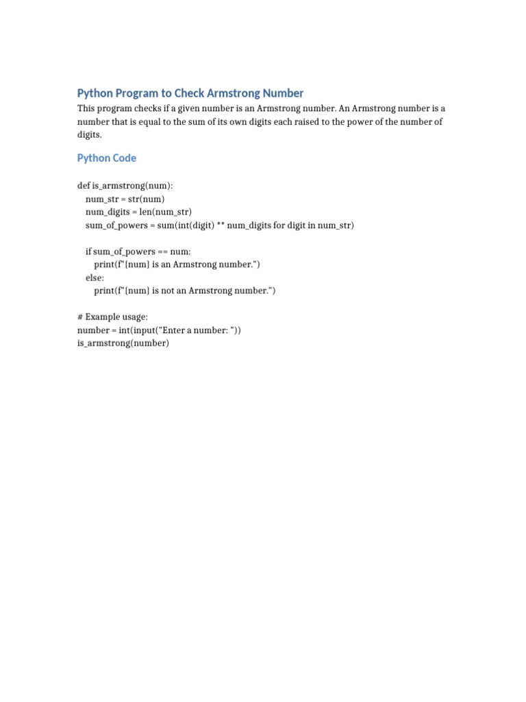 Armstrong Number Program | PDF