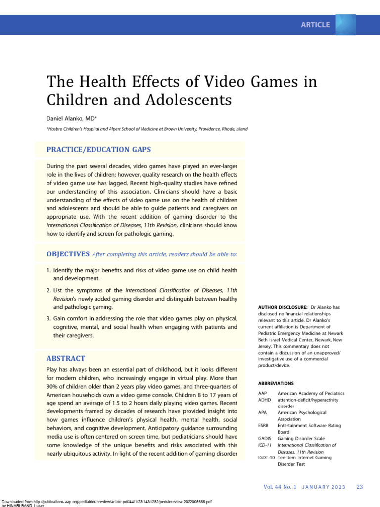 Health Impacts of Video Games on Kids | PDF | Mental Disorder ...