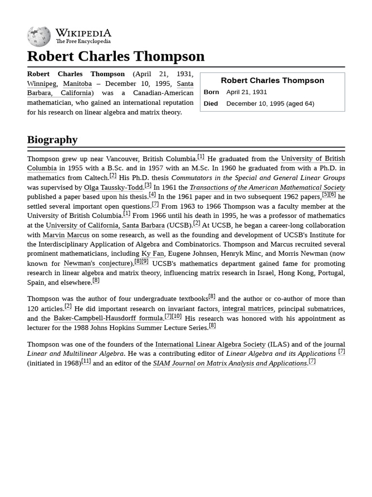 Robert_Charles_Thompson | PDF | Linear Algebra | Mathematical Objects