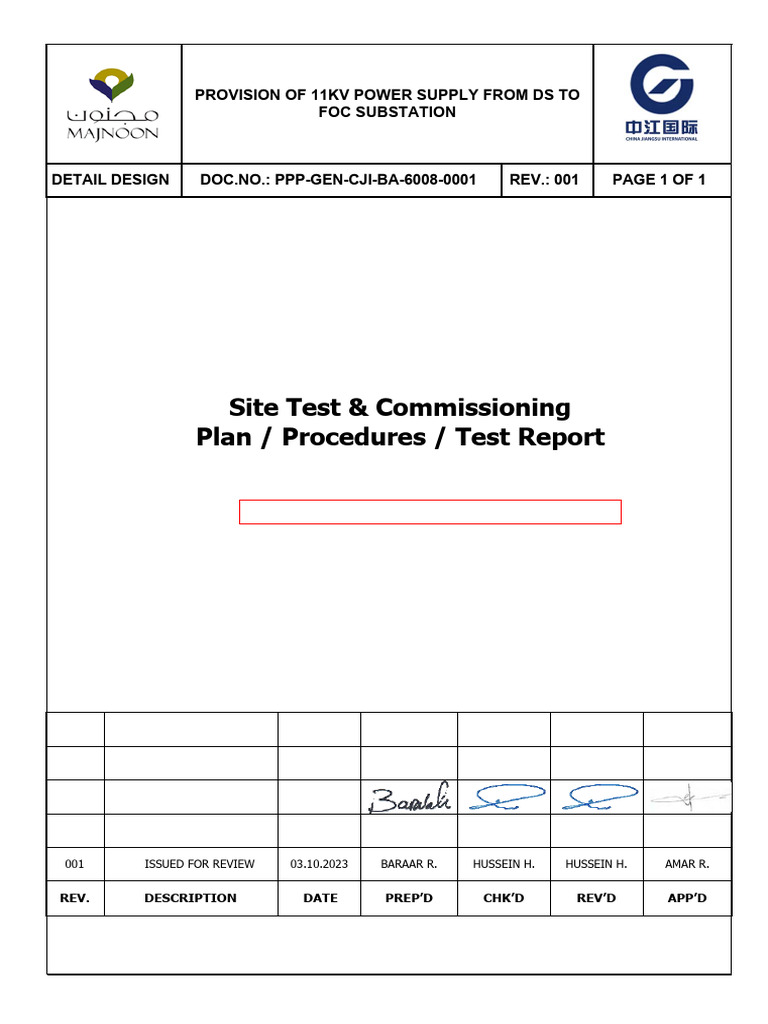 11kV Power Supply Testing Plan | PDF | Transformer | Electrical Substation