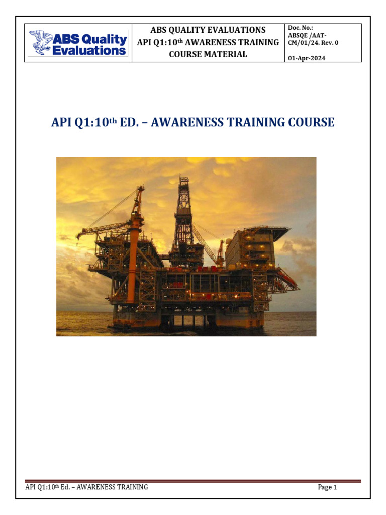 API Q1 10th Edition Training Material | PDF | Quality Management | Iso 9000