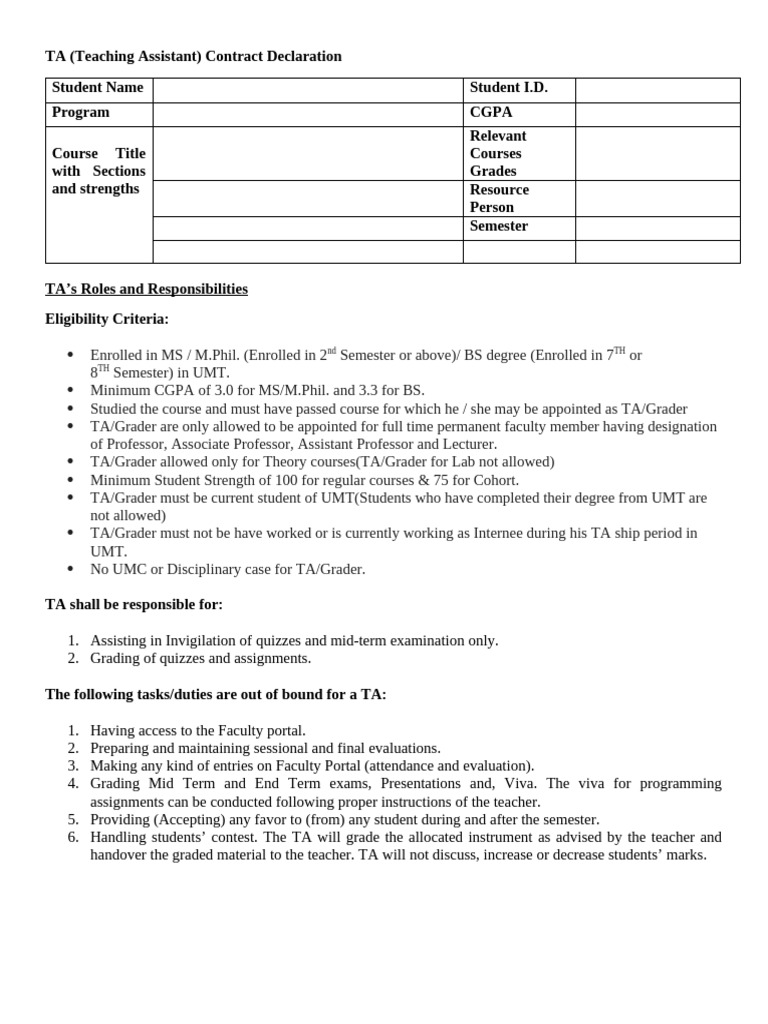 TA Declaration Form Guidelines | PDF | Teachers | Academic Term