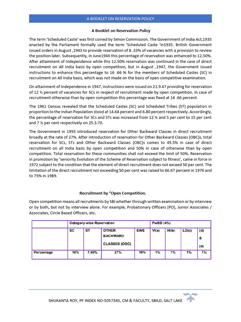 Overview of India's Reservation Policy | PDF | Hearing Loss | Muscular ...